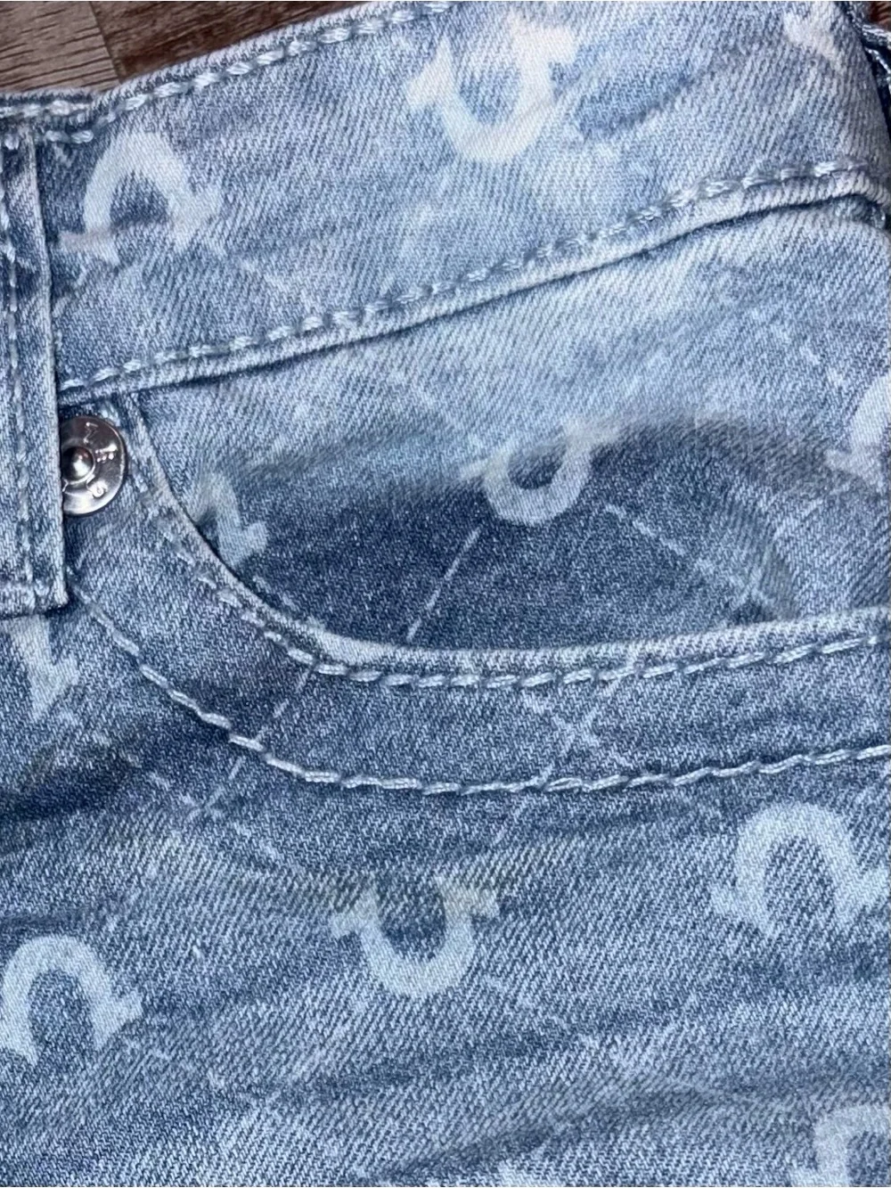 True Religion Light Blue Logo Print Denim Shorts for Kids